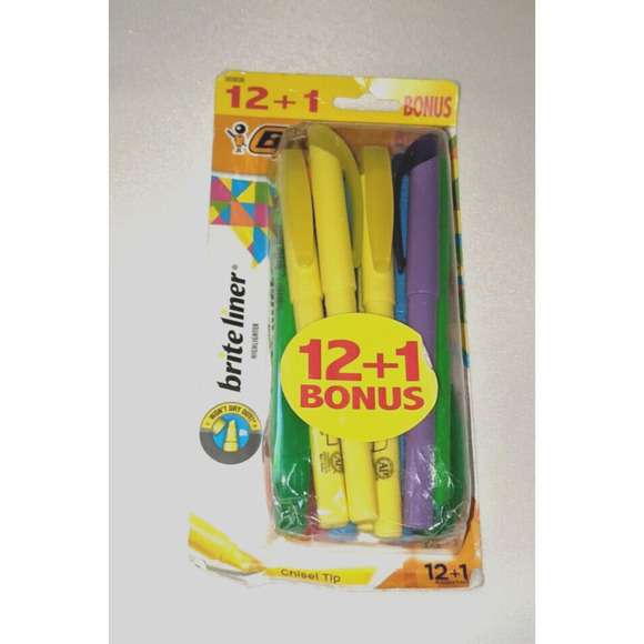 Bic Brite Liner Chisel Tip 12 + 1 Bonus Highlighters - NEW - Picture 1 of 2